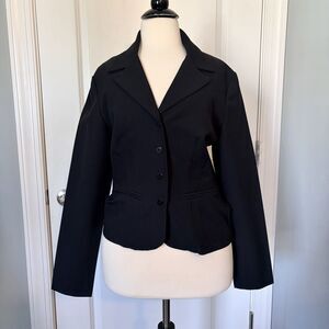 Vintage 90’s ECRU Women’s M Black Fitted Blazer Button Front Faux Pockets